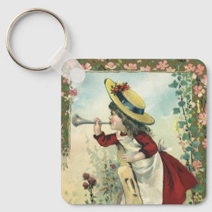 Porte-clés Enfant victorien vintage, Fille soufflant Bugle Me