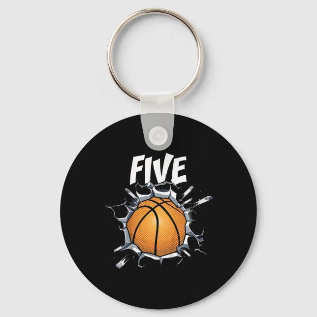 Porte-clés Enfants 5 ans Basketball Anniversaire Thème 5t (Recto)