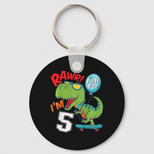 Porte-clés Enfants 5ème Anniversaire 5 Ans Garçon T-rex Skate