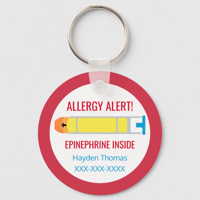 Porte-clés Enfants Alerte d'allergie personnalisée Epinephrin (Recto)