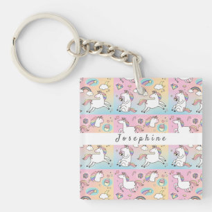 Porte-clés Enfants rose Unicorne Monogramme Rainbow Star