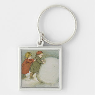 Porte-clés Enfants roulant des boules de neige