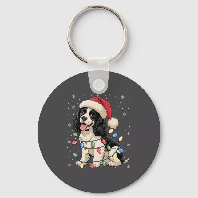 Porte-clés English Springer Spaniel Dog Christmas Tree Lights (Recto)