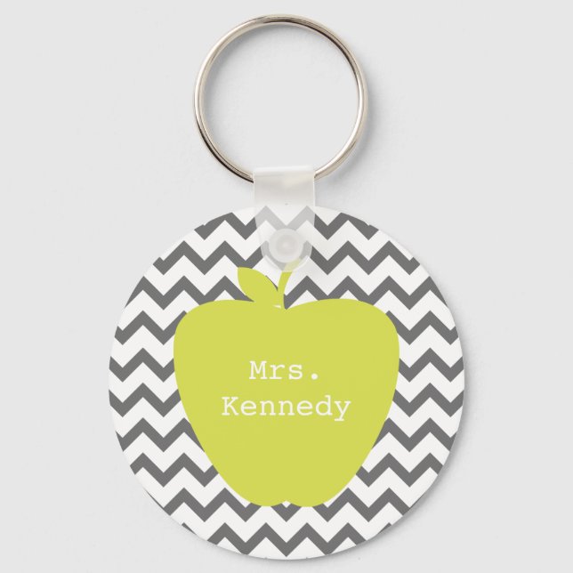 Porte-clés Enseignant Grey Chevron Neon Apple (Recto)