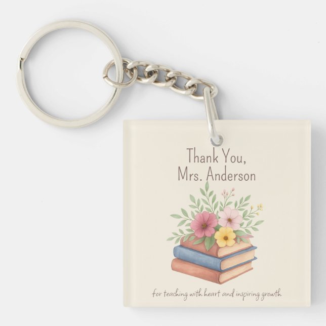 Porte-clés Enseignant Merci - Aquarelle Livres & Fleurs - (Devant)