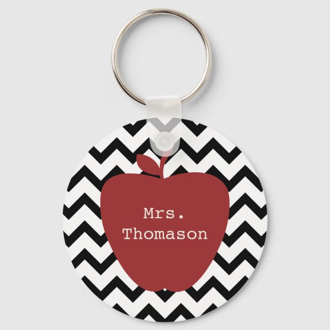 Porte-clés Enseignant Red Apple Black & White Chevron (Recto)