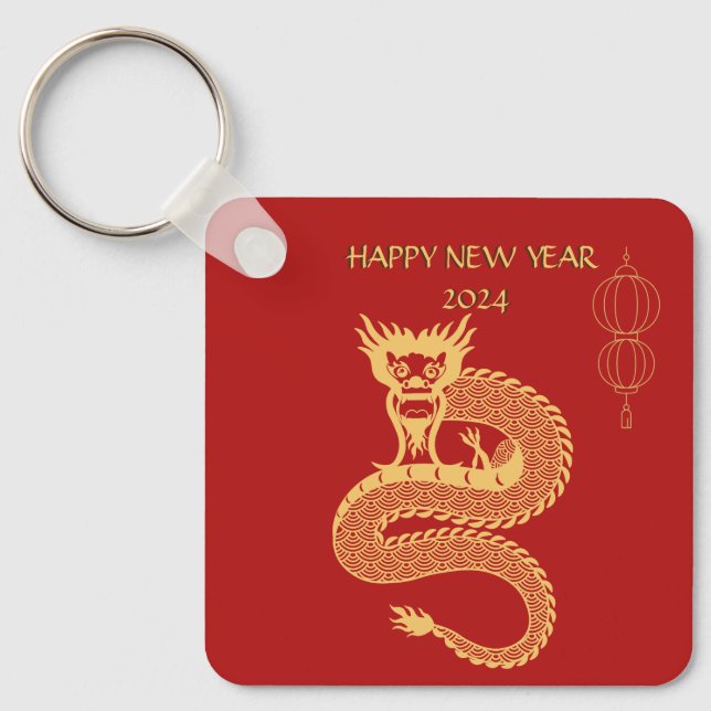 Porte-clés Entreprise Chinoise Bonne Année Du Dragon Golden (Recto)