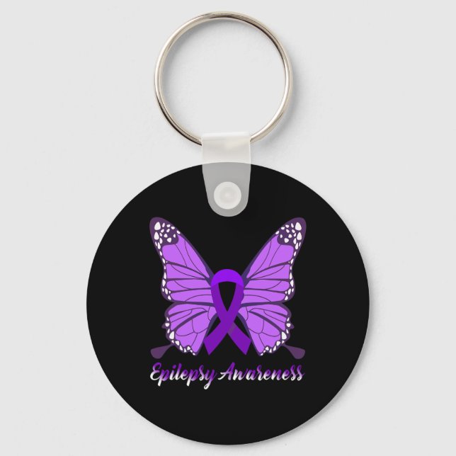 Porte-clés Epileps de ruban violet de papillon de sensibilisa (Recto)