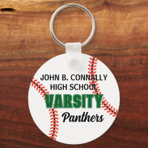 Porte-clés Équipe de baseball universitaire verte personnalis