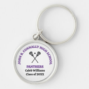 Porte-clés Équipe de crosse de lycée violet personnalisée