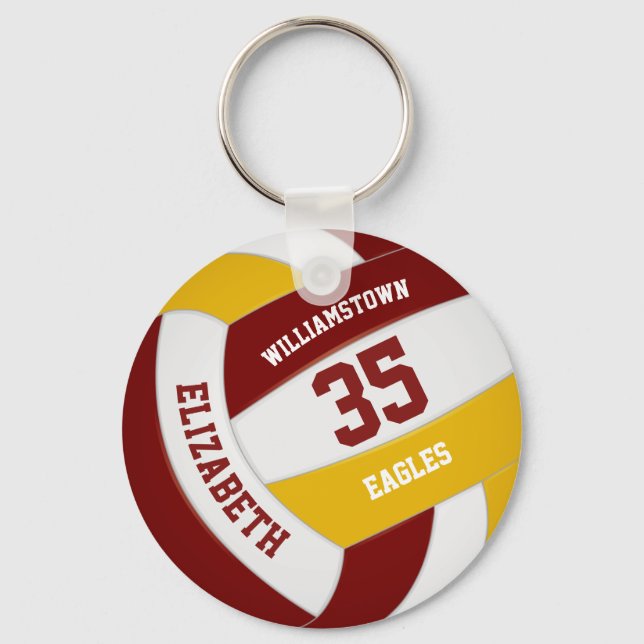 Porte-clés équipe de sports d'or de maroon couleurs volley-ba (Recto)