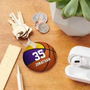 Porte-clés équipe de sports d'or violet couleurs garçons bask