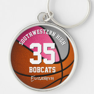 Porte-clés équipe de sports gris rose nom filles basket-ball