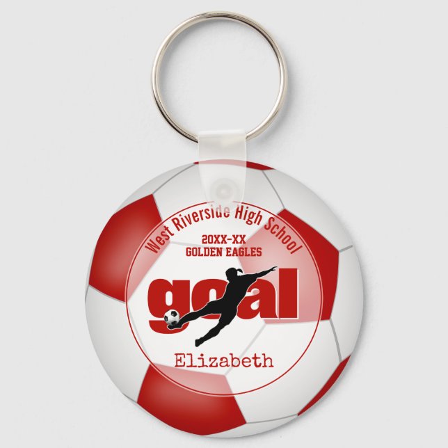 Porte-clés équipe féminine de football blanc rouge (Recto)