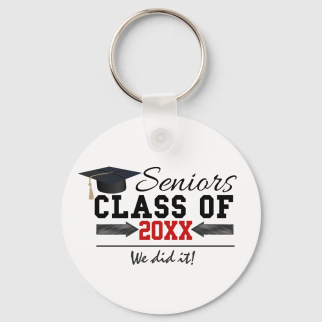 Porte-clés Équipement de graduation noir et rouge (Recto)