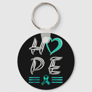 Porte-clés Espérons Turquoise Ruban Gynécologique Cancer Sens