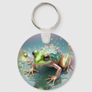 Porte-clés "Essence d'émeraude : Grenouille verte en art frac