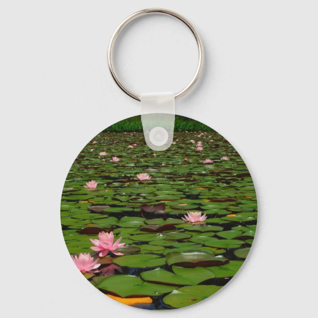 Porte-clés Etang de fleurs de lys d'eau rose (Recto)