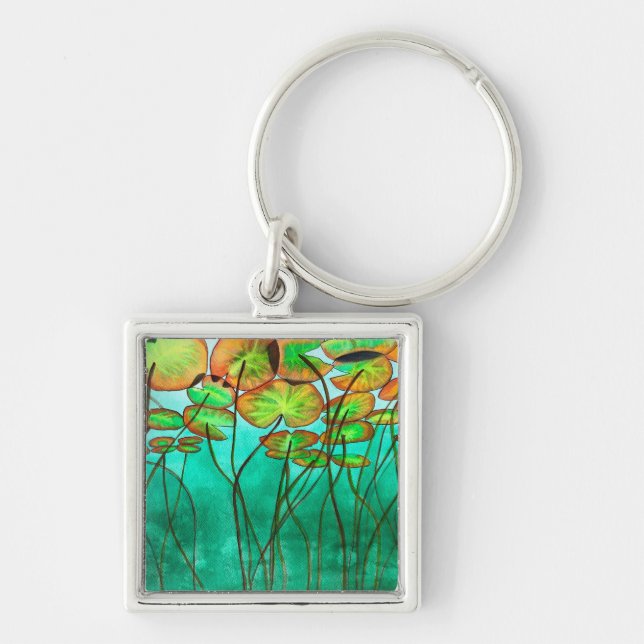 Porte-clés étang vert serein avec lilypads (Devant)