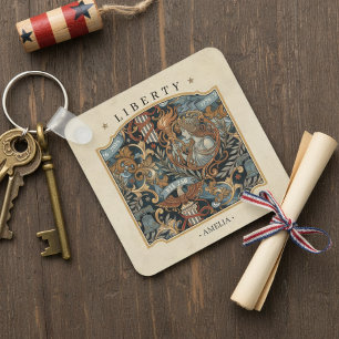 Porte-clés États-Unis 250 Liberty Art Nouveau Motif Bordure I