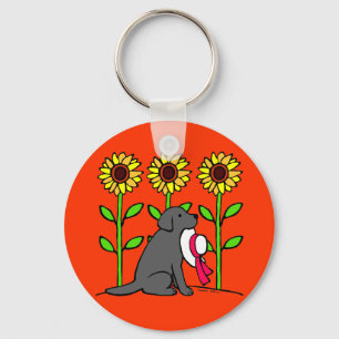 Porte-clés Été Labrador noir avec des tournesols