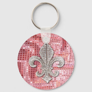 Porte-clés Étincelle rose Jewel Fleur De Lis Vintage de