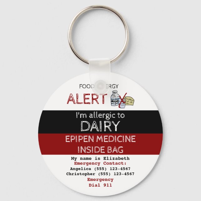 Porte-clés Étiquette Alerte pour allergie et médicaments pour (Recto)