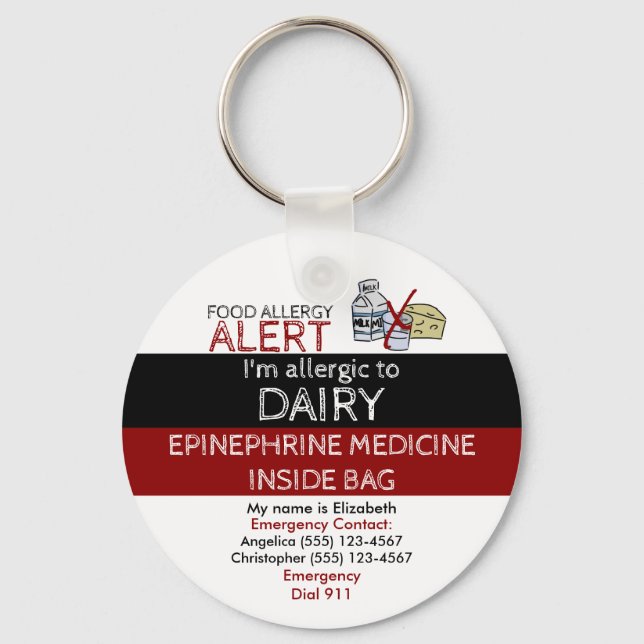 Porte-clés Étiquette Alerte pour allergie et médicaments pour (Recto)