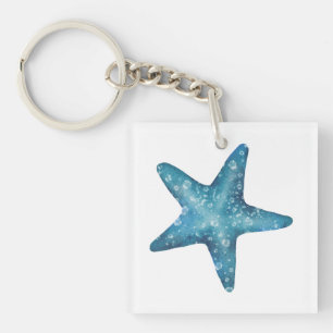 Porte-clés Étoile de mer bleue aquarelle nautique