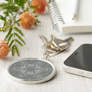 Porte-clés Étoile kaléidoscopique décorative gris argent anti