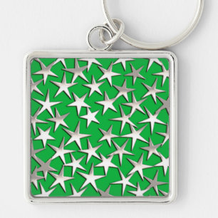 Porte-clés étoiles d'argent sur vert émeraude