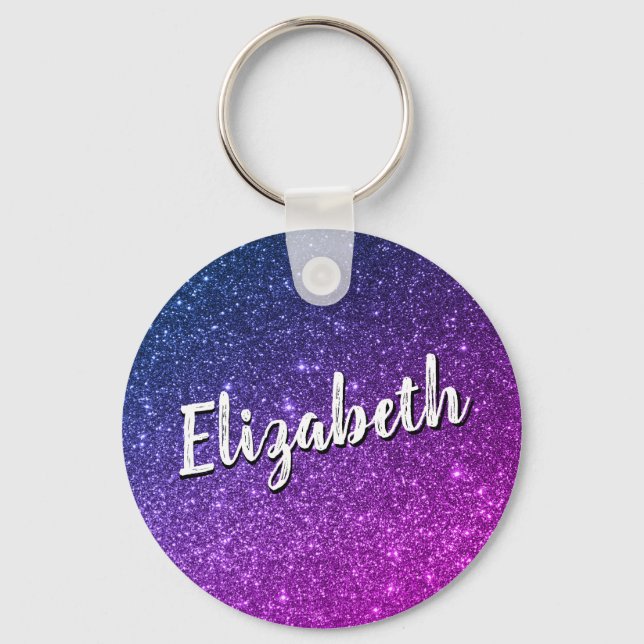 Porte-clés Étoiles Galaxy Bleues et violettes Nom personnalis (Recto)