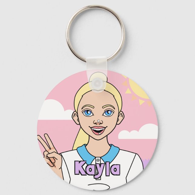Porte-clés Étudiante de Blonde Pink Cartoon Girl School (Recto)