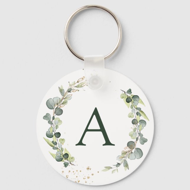 Porte-clés Eucalyptus Botanique Monogramme Mariage de verdure (Recto)