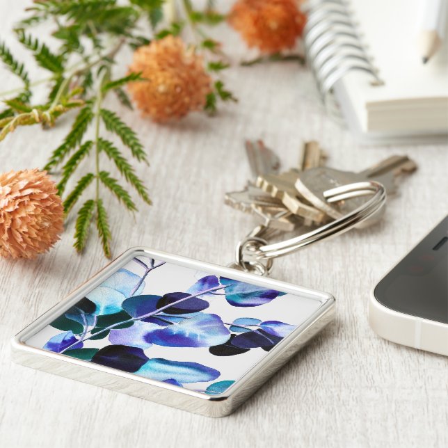 Porte-clés Eucalyptus gomme Feuille aquarelle art (Côté)