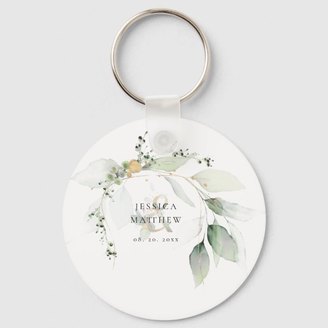 Porte-clés Eucalyptus vert et or moderne   (Recto)