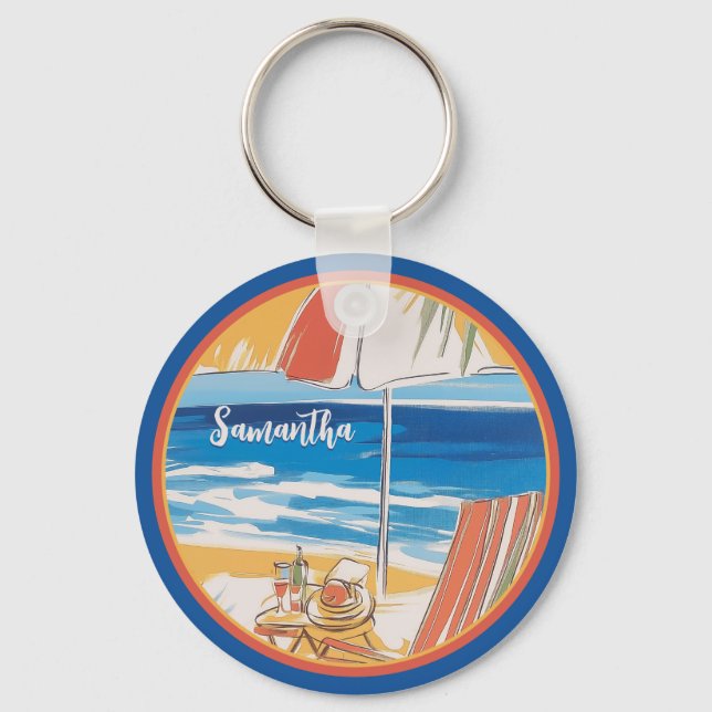 Porte-clés Évasion de plage tropicale - Été personnalisé (Recto)