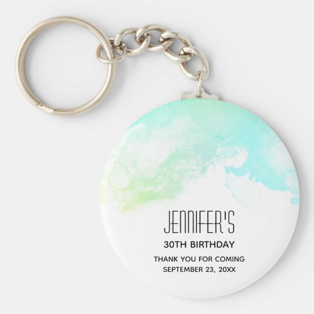 Porte-clés Événement Abstrait Vert & Bleu Aquarelle (Devant)
