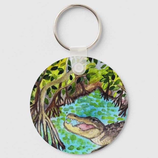Porte-clés Everglades Aquarelle Crocodile Alligator Floride (Recto)