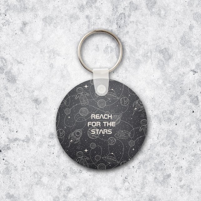 Porte-clés Exploration de l'espace Galaxy Universe Star Perso (Metal Keychain - Explore the Universe Charcoal Black)