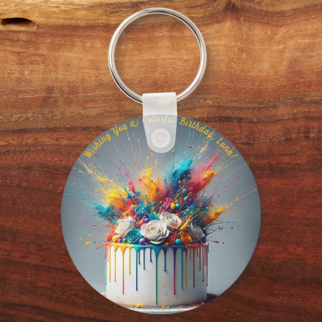Porte-clés Explosion de joie - Joyeux gâteau d'anniversaire (Recto)