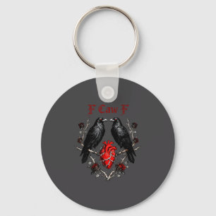 Porte-clés F-caw-f Corbeau Noir Oiseau Roses Cœur Drôle Va