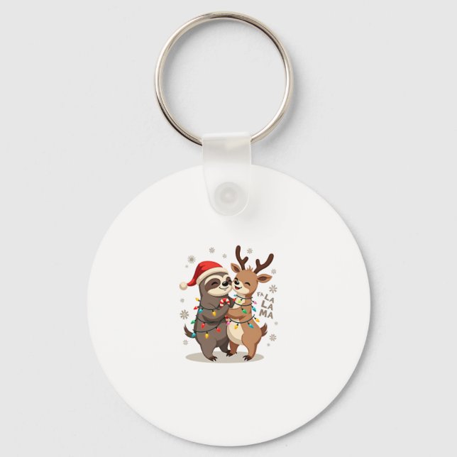 Porte-clés Fa La La Llama Xmas Lights Sloth Riding Llama Chri (Recto)
