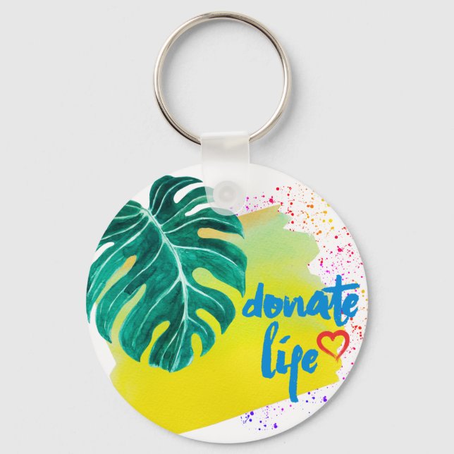 Porte-clés Faire un don Vie Aquarelle Tropicale Jaune (Recto)