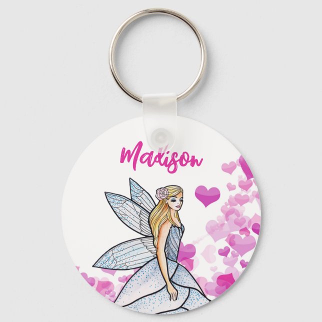 Porte-clés Fairy Princess Pink Hearts Illustration de mode (Recto)