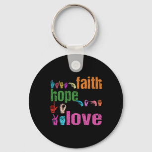 Porte-clés Faith Hope Love American Sign Language Christian E