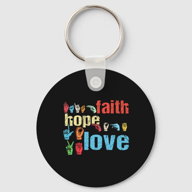 Porte-clés Faith Hope Love American Sign Language Christian E (Recto)