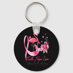 Porte-clés Faith Hope Love Flamant rose rose Ruban Cancer du