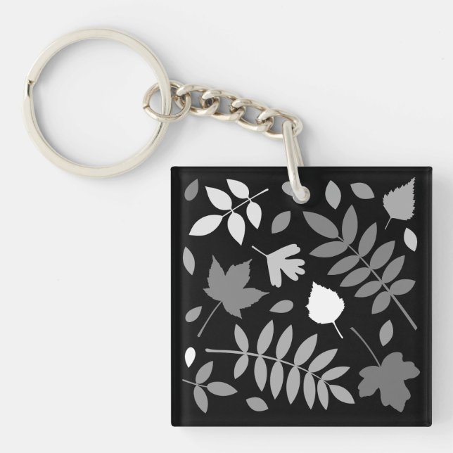 Porte-clés Fallen Feuille Design Gris Blanc Noir (Devant)