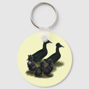 Porte-clés Famille de canard à crête noire